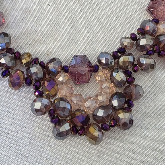 Gold Chain Necklace with AB Purple Faceted Glass Bead Bib and Earrings Set - Picture 7 of 10